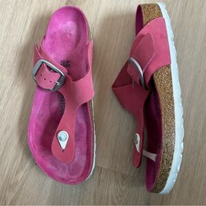 BIRKENSTOCK Big Buckle Gizeh Suede Leather Pink Fuchsia Sandals Size 40 Regular